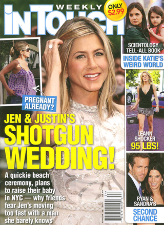 Illustration for article titled This Week In Tabloids: Jennifer Aniston's Secret Baby Bump & Shotgun Wedding